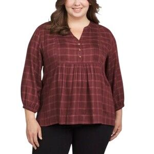 Vintage Wrangler Women's Blouse  Burgundy Peasant V-Neck Size XL